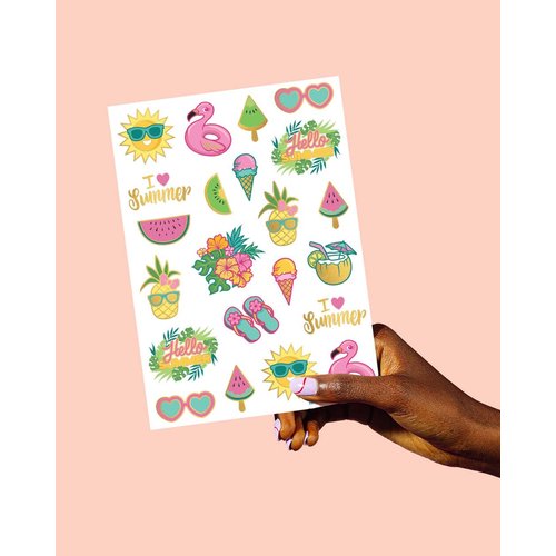 xo, Fetti Summer Pool Party Temporary Tattoos for Kids - Glitter styles | Birthday Party Supplies, Beach Party Favors + Tropical Decor