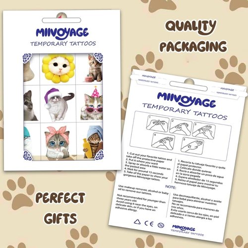 96PCS Cat Individually Wrapped Tattoos, Cat Temporary Tattoos, Cat Stickers Waterproof, Removable for Birthday Decorations Party Supplies, Cat Party Favors, School Rewards Gifts Ideas for Girls Boys