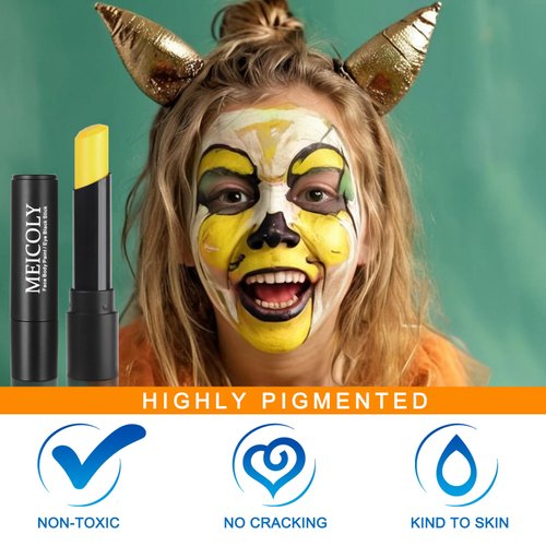 MEICOLY Yellow Face Body Paint Stick,Face Paint for Halloween SFX Lion Tiger Cosplay Makeup,Face Painting for Adults Kids,Yellow Eye Black Stick Eye Paint for Baseball/Softball/Football/Lacrosse