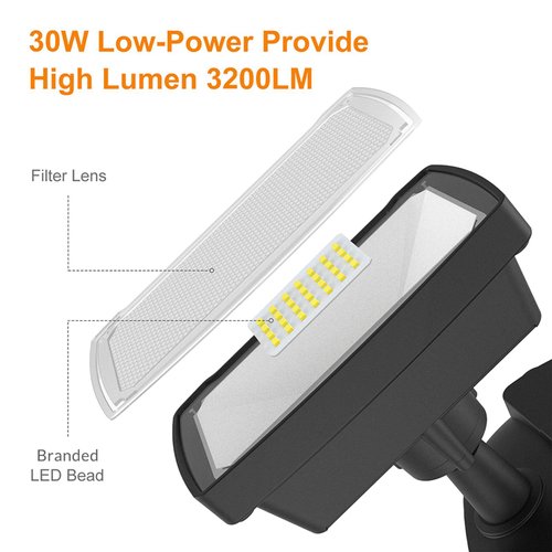 LEPOWER LED Security Lights Motion Sensor Light Outdoor, 30W 3200LM Motion Security Light, 5500K, IP65 Waterproof, 2 Head Motion Detector Flood Light for Garage, Yard, Porch (Not Solar Powered)