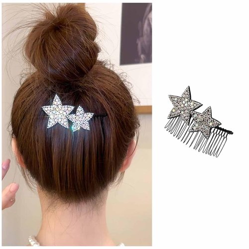 Iaceble Rhinestone Star Hair Comb Sparkly Crystal Star Side Combs HairPin Silver Star Cz Hair Comb Clip Holder Hair Updo Styling Tool Invisible Hairstyle Decorative Hair Accessories for Women