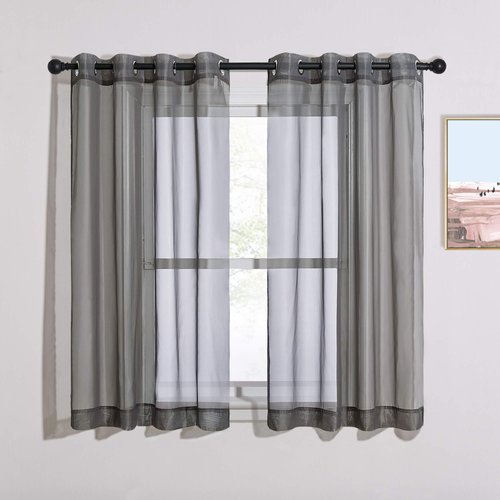 NICETOWN 45 Inch Sheer Curtains - Grommet Top Window Treatment Voile Panels for Bedroom & Kitchen & Loft (54" Wide, Dark Grey, Set of 2)