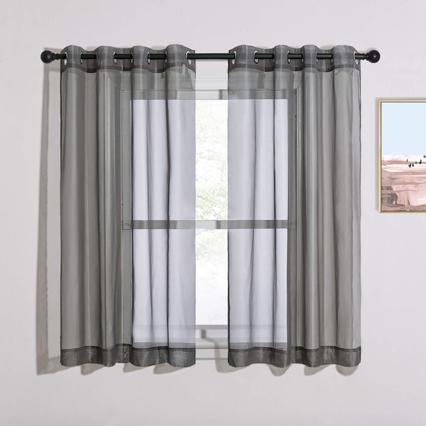 NICETOWN 45 Inch Sheer Curtains - Grommet Top Window Treatment Voile Panels for Bedroom & Kitchen & Loft (54" Wide, Dark Grey, Set of 2)