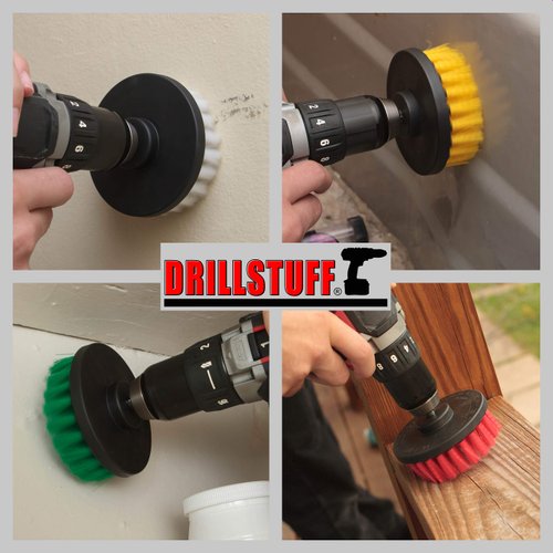 Drill Brush Attachment Power Scrubber Brush Set - 4in 4 Piece Soft, Medium and Stiff Power Scrubbing Brush Drill Attachment – Spinning Brush for Cleaning Showers, Tubs, Bathroom, Tile, Grout, Carpet