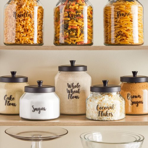 Talented Kitchen 135 Pantry Labels for Food Containers, Clear Preprinted Pantry Labels for Organizing Storage Canisters & Jars, Black Cursive Numbers Stickers (Water Resistant)