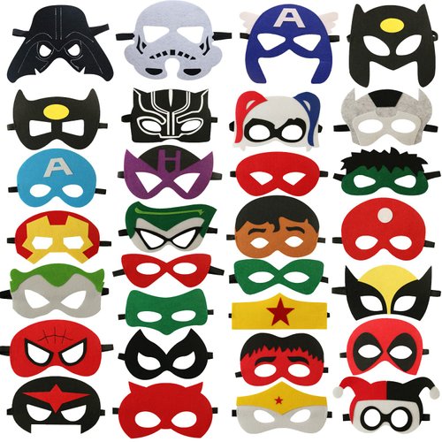 30 Packs Superhero Masks Party Favors for Kids Toys Set, Dress Up Birthday Festival Christmas Halloween Cosplay Party Supplies Party Masks with 30 Different Types for Children