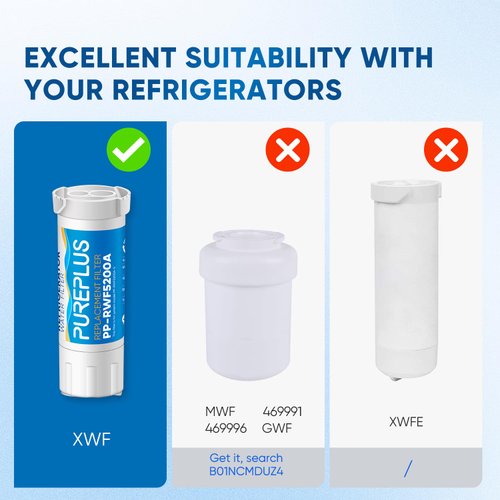 PUREPLUS XWF Replacement for GE WR17X30702, GBE21, GDE21, GDE25, GFE24, GFE26, GNE21, GNE25, GNE27, GWE19, GYE18, CFE26, GWE19JSLSS French Door & Side by Side Refrigerator Water Filter, 4Pack
