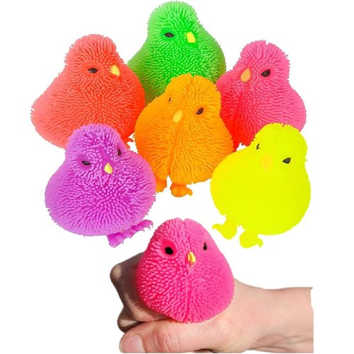 24 Pieces - Neon Color Chick Puffers (3") Chicken Stress Relief Fun Soft Toys for Party Favors. Great for Soothing ADHD, Stress, Autism and More. (24)