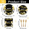 gisgfim 96 Pcs Retirement Party Plates and Napkins Party Supplies Black and Gold Happy Retirement Party Paper Tableware Set Disposable Decorations Favors for Men Women for 24 Guests