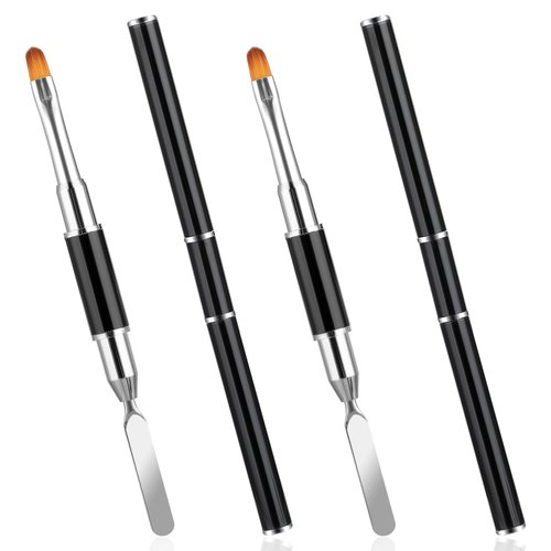 Teaaha 2 PCS Gel Nail Brush Stainless Steel Dual-Ended Nail Art Brushes 2 in 1 Design Flat Manicure Spatula Gel Nail Art Slice Builder Gel Brush Tool for Uv Poly Extensions Quick Building Women