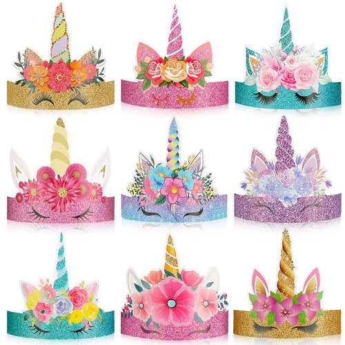 24 Pcs Unicorn Birthday Party Hats Unicorn Paper Party Crown Headbands for Girls Kids, Princess Dress up Unicorn Theme Decorations Favor Supplies Unicorn Party Headbands