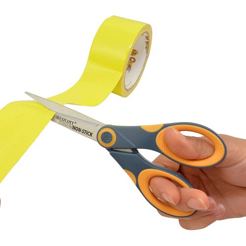 Westcott Titanium Bonded Non Stick Scissors, 7" Straight,Grey/Yellow