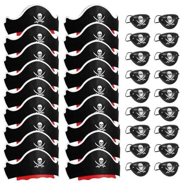 Legigo 48 Pcs Pirate Hat Classic Costume Cap Skull Print Eye Mask- 24 Pcs Pirate Captain Hat & Pirate Eye Patch for Pirate Party Cosplay, Funny Party Hat for Halloween Decorations Caribbean Fancy