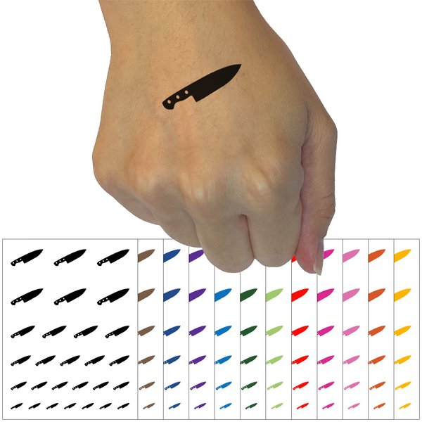 Chef Knife for Cooking Temporary Tattoo Water Resistant Fake Body Art Set Collection - Black (One Sheet)