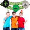 Whaline Halloween Alien Birthday Party Decorations Green Alien Happy Birthday Banner Cupcake & Cake Toppers UFO Outer Space Saucer Balloons Hanging Swirls for Alien Birthday Party, 53Pcs