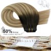 Moresoo Seamless Clip in Hair Extensions Real Human Hair Ombre PU Weft Clip in Extensions Human Hair Balayage Brown to Light Brown with Blonde Seamless Clip ins Human Hair 18inch 7Pieces 120Grams