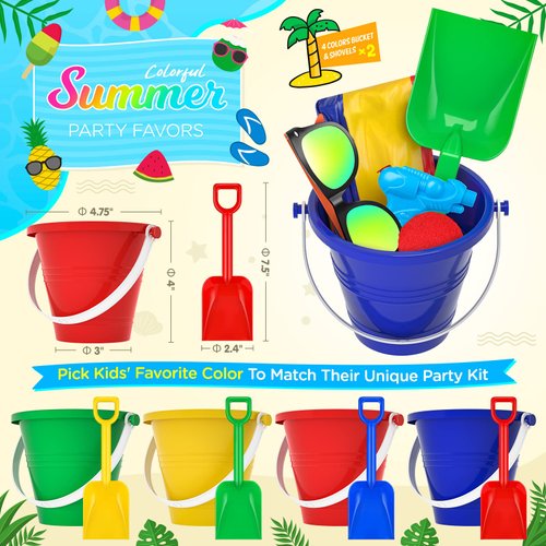 Pool Party Favors Beach Party Favors - 48 PCS Pool Toys For Kids Ages 3 4 5 6 7 8 Beach Balls Bulk, Sand Bucket and Shovels Set, Kids Sunglasses Bulk, Beach Summer Toys, Pool Party Supplies Sand toys