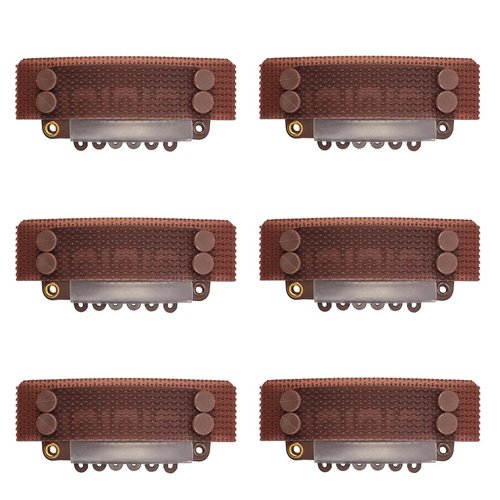6 Pcs Stickable Wigs Clips U-Shape Snap Clips 32mm 6-Teeth Hair Extensions Clips with Rubber for Hair Extensions (Brown)