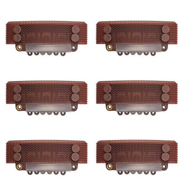 6 Pcs Stickable Wigs Clips U-Shape Snap Clips 32mm 6-Teeth Hair Extensions Clips with Rubber for Hair Extensions (Brown)