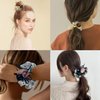 Flower Hair Scrunchies for Women, UNLONLEG 3Pcs Rose Rhinestone Hair Ties No Damage, Jewelry Rubber Band, Cystal Elastic Hair Tie, Hair Accessories for Women & Girls, Blue, Light Brown and Black(A#)
