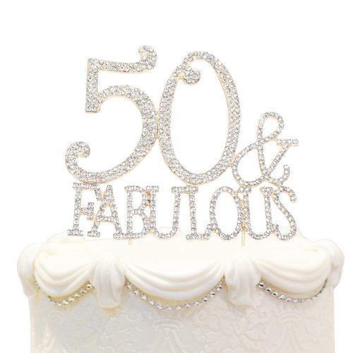 Hatcher lee Bling Crystal Fabulous and 50 Birthday Cake Topper - Best Keepsake | 50th Party Decorations Gold