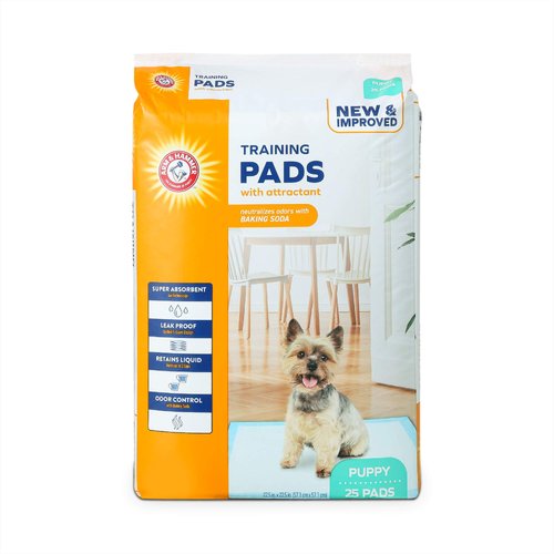 Arm & Hammer for Dogs Puppy Training Pads with Attractant | New & Improved Super Absorbent, Leak-Proof, Odor Control Quilted Puppy Pads with Baking Soda | 25 Count Bulk Wee Wee Pads,White