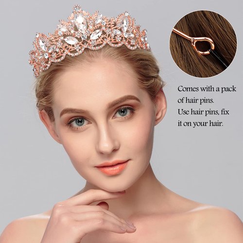 Exacoo Rose Gold Tiara Wedding Tiaras and Crowns for Women Rhinestone Queen Tiara for Women Princess Crown Birthday Tiara Headbands for Wedding Prom Bridal Party Halloween Costume Christmas