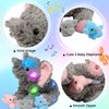 Hopearl LED Musical Stuffed Calf Elephant Lighting Up Singing Plush Toy Playset Mommy Elephant with 3 Baby Elephish in her Tummy Lullaby Animated Soothe for Mom Kids, Gray, 18''