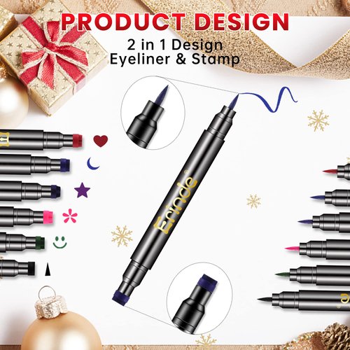 Erinde 6 Colors Double-headed Liquid Eyeliner Stamp Pen Set, Blue Red Pink Purple Green Black Colorful Winged Eye Liners for Women, Waterproof Long-Lasting Star Moon Heart Halloween Eye Face Makeup