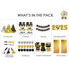 New Years Eve Party Supplies 2025 for 12, New Years Eve Party Decorations, 6 Hat, 6 Glasses, 12 blowouts, 6 Table Centerpiece, 2 Foil Fringe Curtains, 18 Balloons