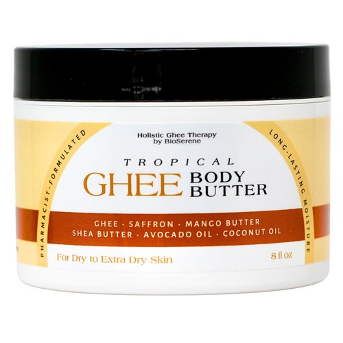 Tropical Ghee Body Butter | Moisturizer | Shea Body Butter For Extreme Dry Skin due to Sunburn, Eczema | Saffron, Mango & Shea Butter, Ghee, Avocado & Coconut Oil. Pharmacist Formulated.
