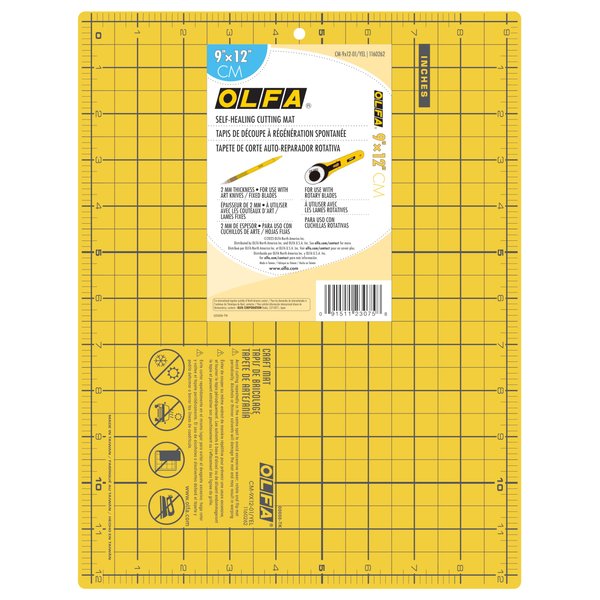 OLFA 9" x 12" Self Healing Double Sided Cutting Mat (CM-9X12-01/YEL) - Double Sided 9x12 Inch Cutting Mat with Grid (Yellow)