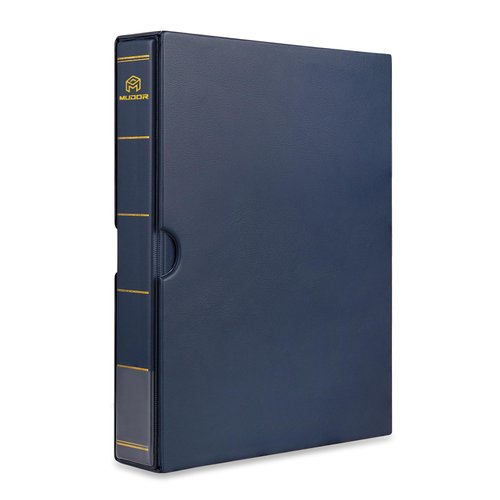 MUDOR Empty Stamp Albums Stockbook for Professional Collectors, Classic Binder with Slipcase (Blue)
