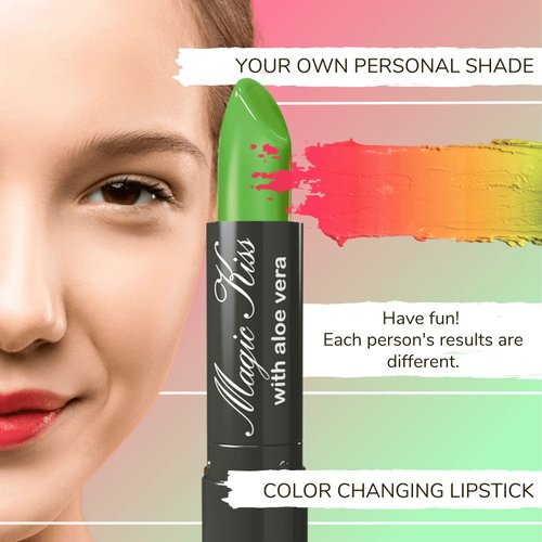 Magic Kiss Pack of 12 Color Changing Aloe Vera Lipstick set, MADE IN USA (Green)