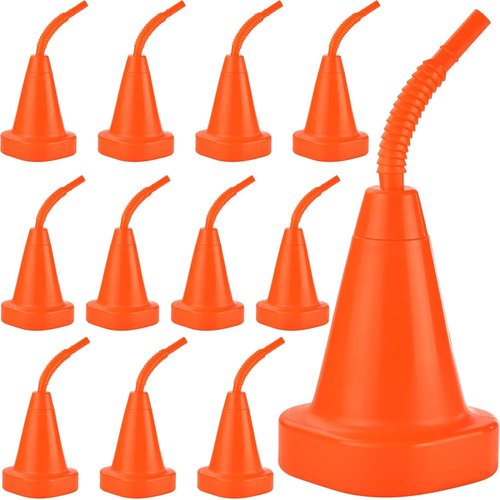 ALINK 12 Pack Race Car Cups with Straws, Construction Party Favors, 10 oz Traffic Road Cone Kids Party Cups for Car Themed Birthday Party Decorations Supplies, Orange