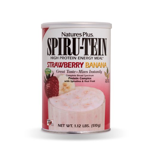NaturesPlus SPIRU-TEIN Shake - Strawberry Banana - 1.12 lbs, Spirulina Protein Powder - Plant Based Meal Replacement, Vitamins & Minerals for Energy - Vegetarian, Gluten-Free - 15 Servings