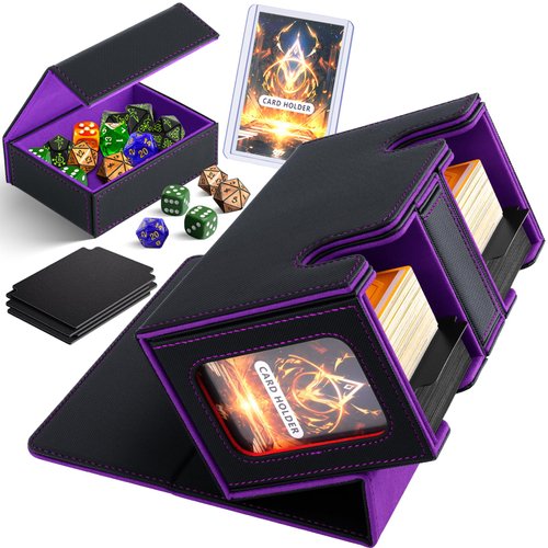 Homthy MTG Deck Card Box with 2 Commander Display, Double Deck Card Case for 200+ Sleeved Cards, Leather Magnetic Magic Card Storage Box Fits for MTG TCG CCG Sport Cards