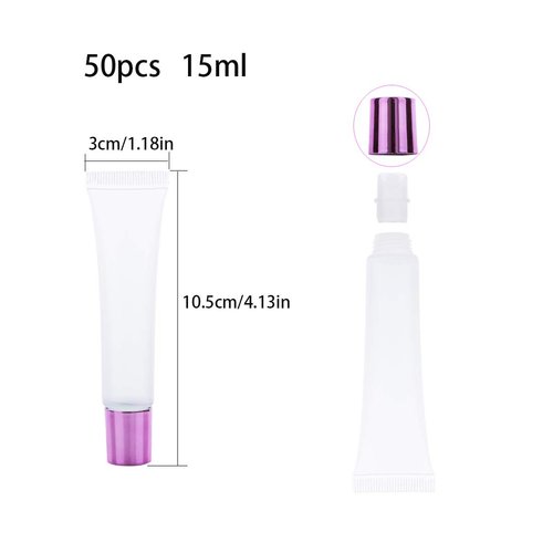 AJLTPA 50Pcs 15ml Lip Gloss Squeeze Tubes, Pink Purple Lip Gloss Containers Empty, Refillable Soft Clear Tubes for DIY Lipgloss Balm Cosmetic (Pink Purple)