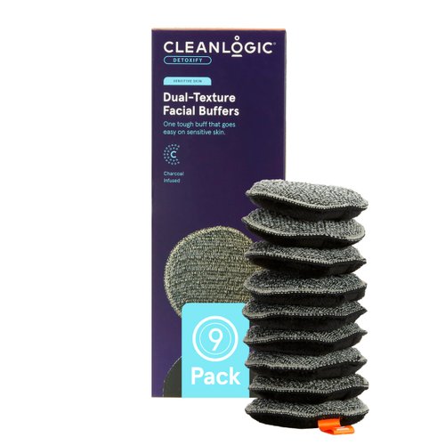 CleanLogic Bath & Body Charcoal Infused Exfoliating Dual-Texture Facial Pads, Face Sponges for Cleansing & Softening Sensitive Skin, MakeUp Remover Pads, 9 Count Value Pack