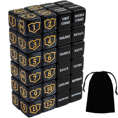 48 Pcs Abilities Keywords Counter Dice Black Shield MTG Dice Counters Bulk Buff Tokens D6 Dice Set for Magic The Gathering, MTG, TCG, Card Games Accessories