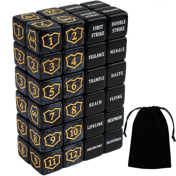 48 Pcs Abilities Keywords Counter Dice Black Shield MTG Dice Counters Bulk Buff Tokens D6 Dice Set for Magic The Gathering, MTG, TCG, Card Games Accessories