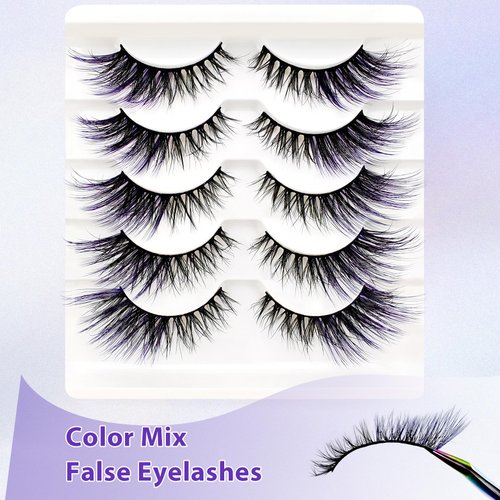 Colored Lashes Fluffy Mink Eyelashes Blue End, 20mm Dramatic Cat-Eye Lashes that Look Like Extensions Wispy Faux Mink False Eyelashes Natural Look(5W-Blue)