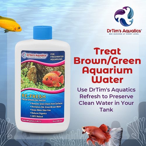 DrTim’s Aquatics Re-Fresh for Freshwater Aquariums – 100% Natural Fish Tank Sanitizer & Revitalizer Conditioner Solution for Fresh, Crystal-Clear, Sparkling Water - 8oz - Treats 480 gal
