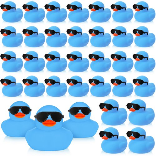 36 Packs Mini Rubber Ducks with Sunglasses Sets 2.2 Inch Duck Bath Toys Squeaky Rubber Ducks Cute Float Bathtub Duckies for Little One Birthday Party Favors Class Prizes Car Decor(Blue)