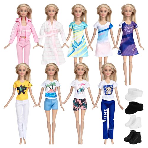 SOTOGO 13 Pieces Doll Clothes and Accessories for 11.5 Inch Girl Doll Energetic Girl Playset Include 9 Sets Handmade Doll Sports Wear, 2 Baseball Caps and 2 Pairs Sneakers