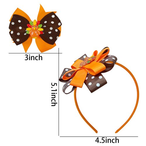 1 Set Thanksgiving Turkey Headband and Hair Clips Headwear Set with Bow Polka Dot for Girls Children Autumn brown Christmas Halloween Thanksgiving Hair Accessories