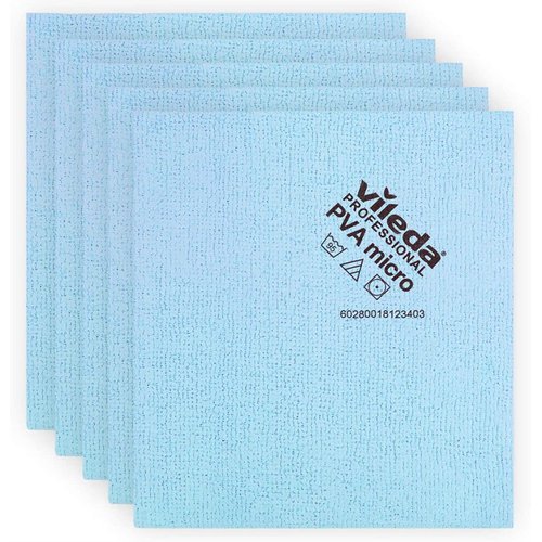 Vileda Professional | PVA Microfiber Cloth | All Purpose Cleaning Shammy | Synthetic Chamois Towel | Smooth & Absorbent Materials | 5 Pack Blue