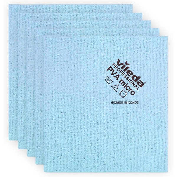 Vileda Professional | PVA Microfiber Cloth | All Purpose Cleaning Shammy | Synthetic Chamois Towel | Smooth & Absorbent Materials | 5 Pack Blue