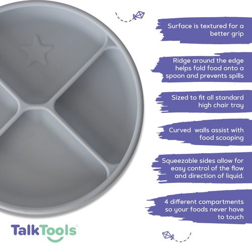 TalkTools Itsy Baby Utensil Set – Silicone Training Cup, Plate and Twin Spoon Pack for Toddlers| Infant First Food Self Feeding Silicone Training Set (Cloud)