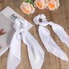 Mabor 2 Pcs Knotted Bow Satin Hair Scrunchie Hair Tie with Bow Hair Scarf with Tail Hair Scrunchies Elastic Hair Scarf Ponytail Holder for Women and Girls,White